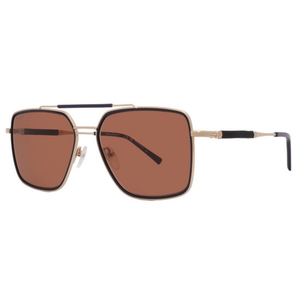 Salvatore Ferragamo Gold Frame Brown Lens Square Sunglasses